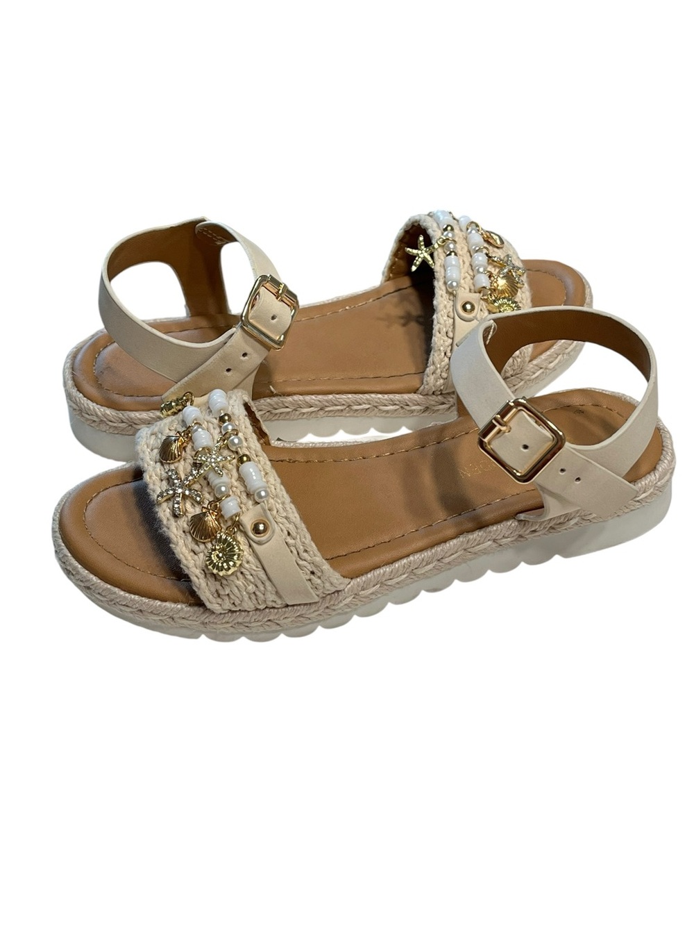 Steve Madden Girls Espadrille Sandals w/Seashell Charms - Size 1